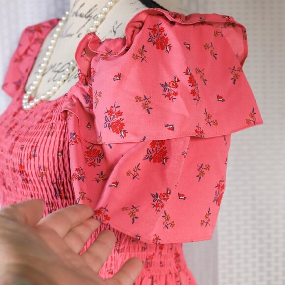 Byinns size M raspberry color floral ruched bodice flutter sleeve dress - NWT - Picture 6 of 16